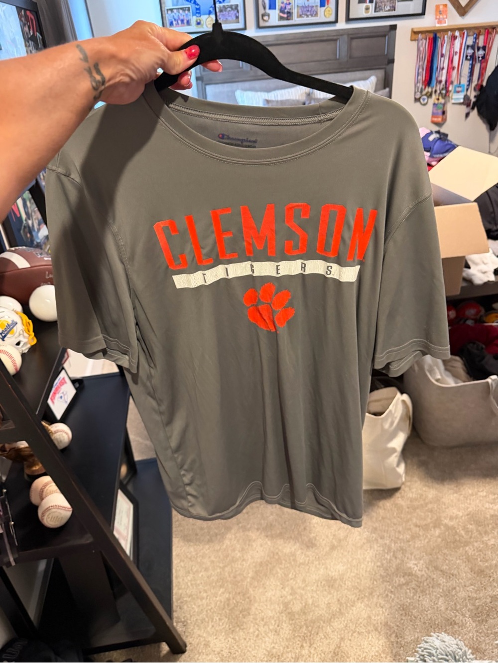 Champion Olive Green Clemson Tee with Orange Graphics